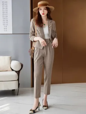 2024 new spring and autumn houndstooth temperament retro plaid suit trousers top jacket women high-end small fragrance style