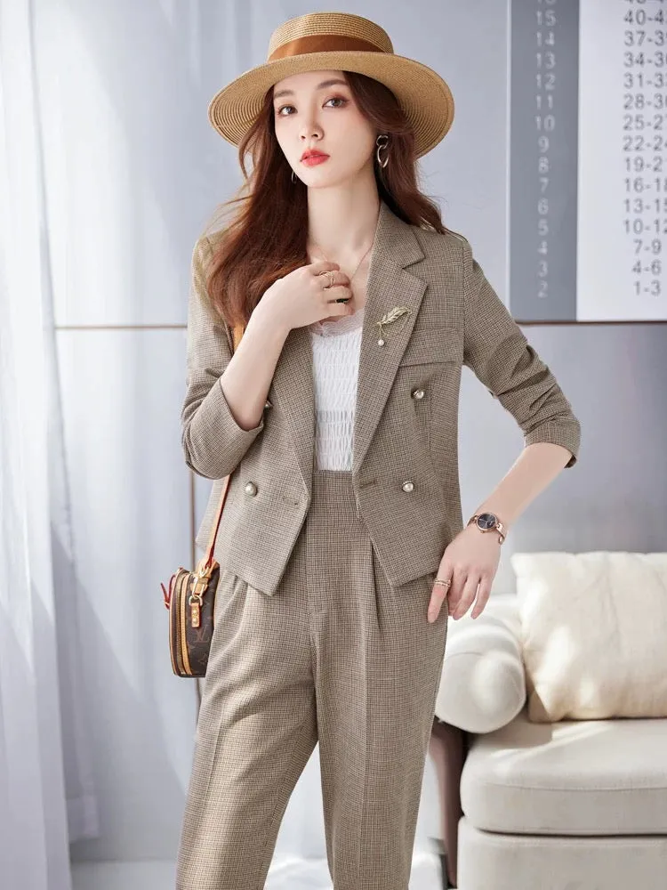 2024 new spring and autumn houndstooth temperament retro plaid suit trousers top jacket women high-end small fragrance style