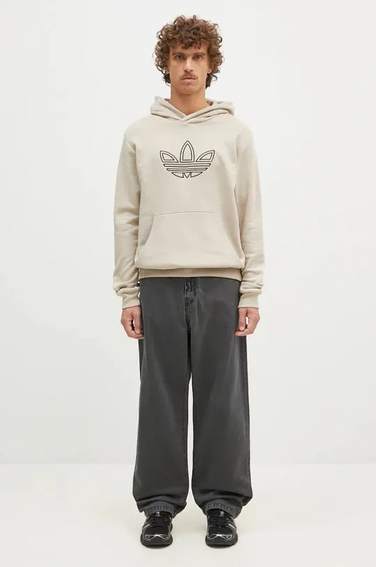 adidas Originals cotton sweatshirt Outline Hoodie men's beige color hooded with a print JJ1505