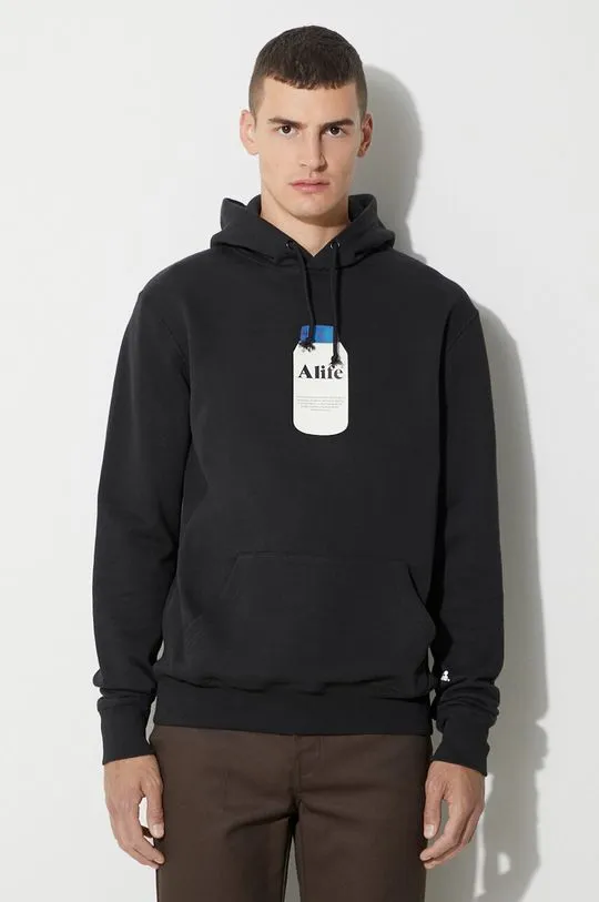 Alife cotton sweatshirt men's black color  Alife Painkiller Hoodie ALIFW20-36 BLACK