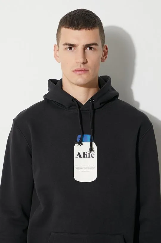 Alife cotton sweatshirt men's black color  Alife Painkiller Hoodie ALIFW20-36 BLACK