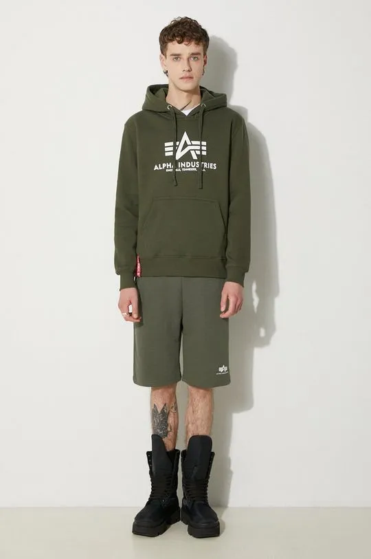 Alpha Industries sweatshirt Basic Hoodie men's green color