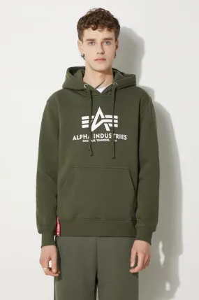 Alpha Industries sweatshirt Basic Hoodie men's green color