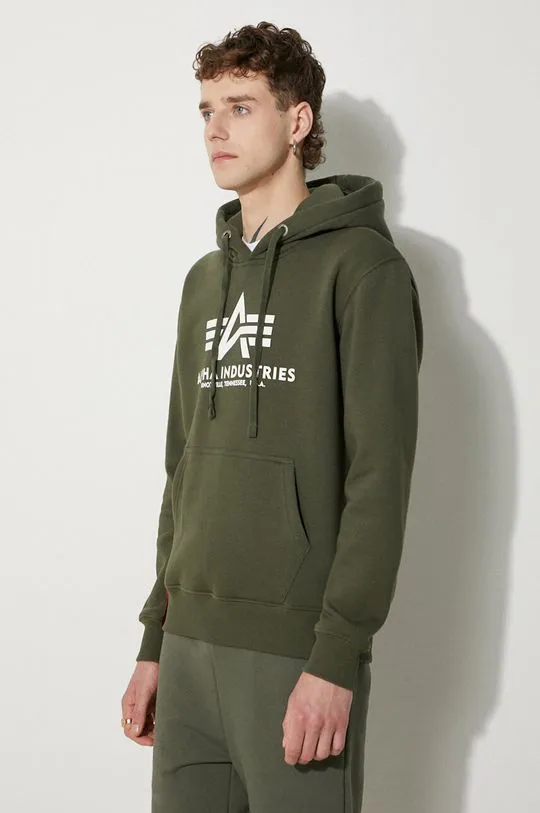 Alpha Industries sweatshirt Basic Hoodie men's green color