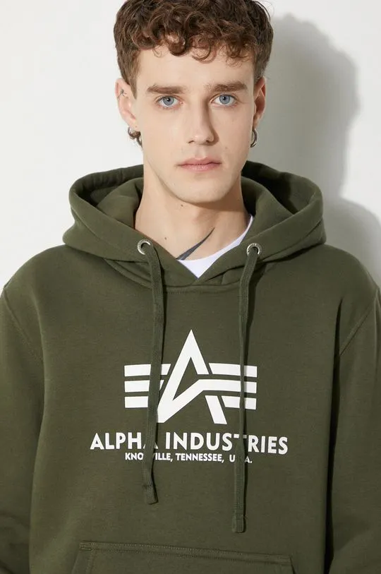 Alpha Industries sweatshirt Basic Hoodie men's green color