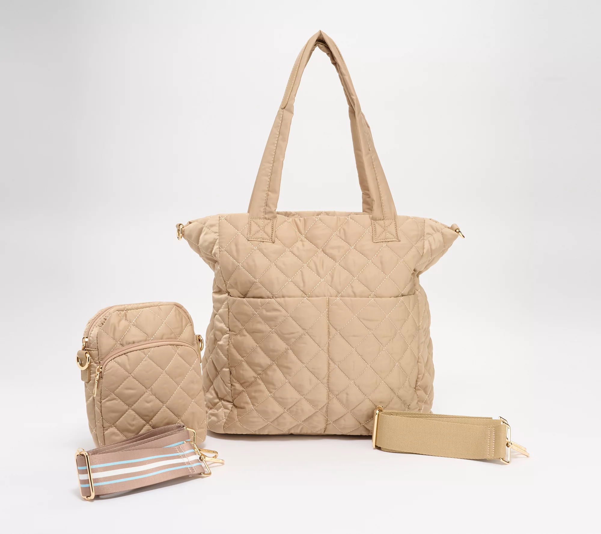 Amy Stran x AHDORNED Quilted North/ South Nylon Tote Set