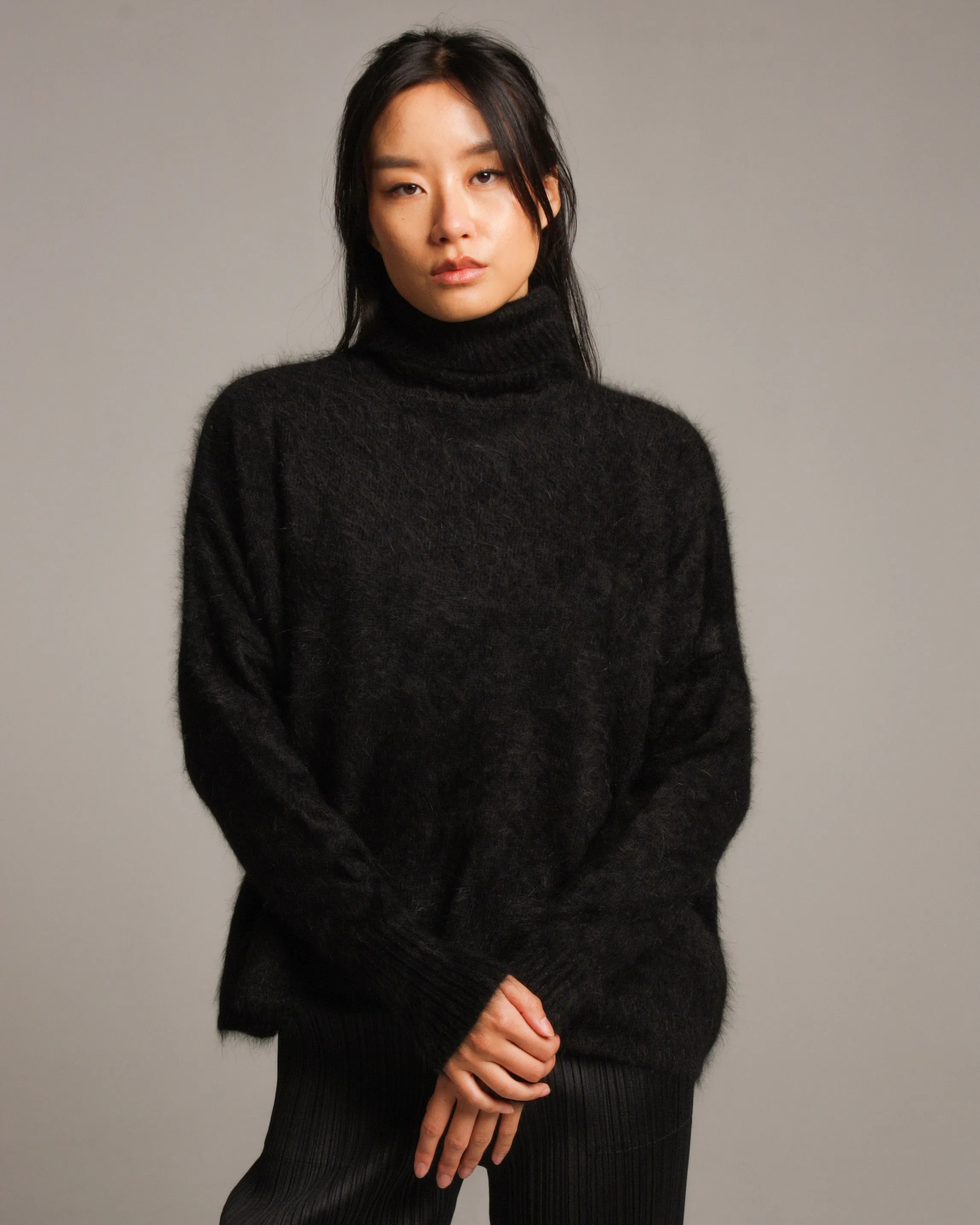 Black Angora Shaggy Pullover