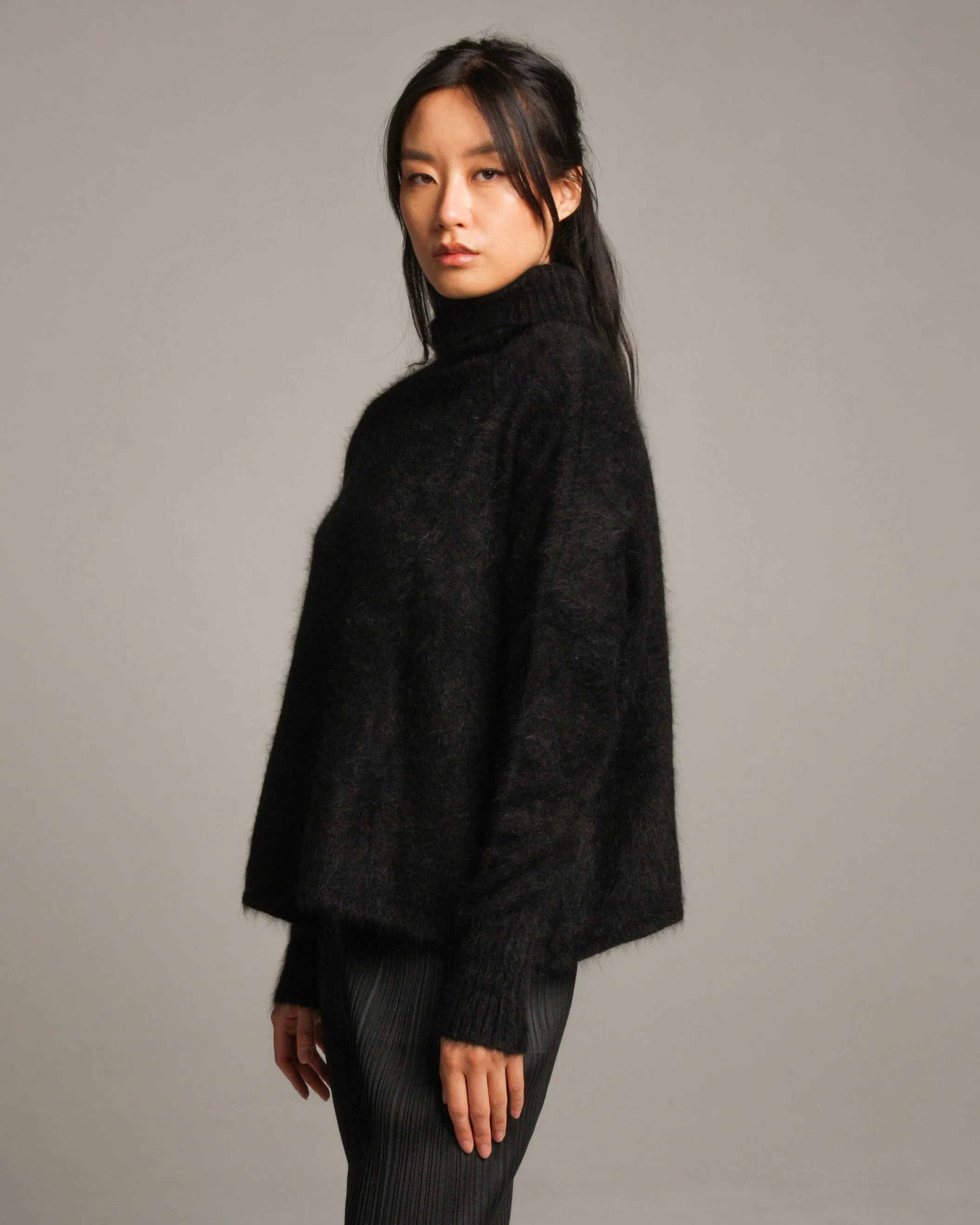 Black Angora Shaggy Pullover