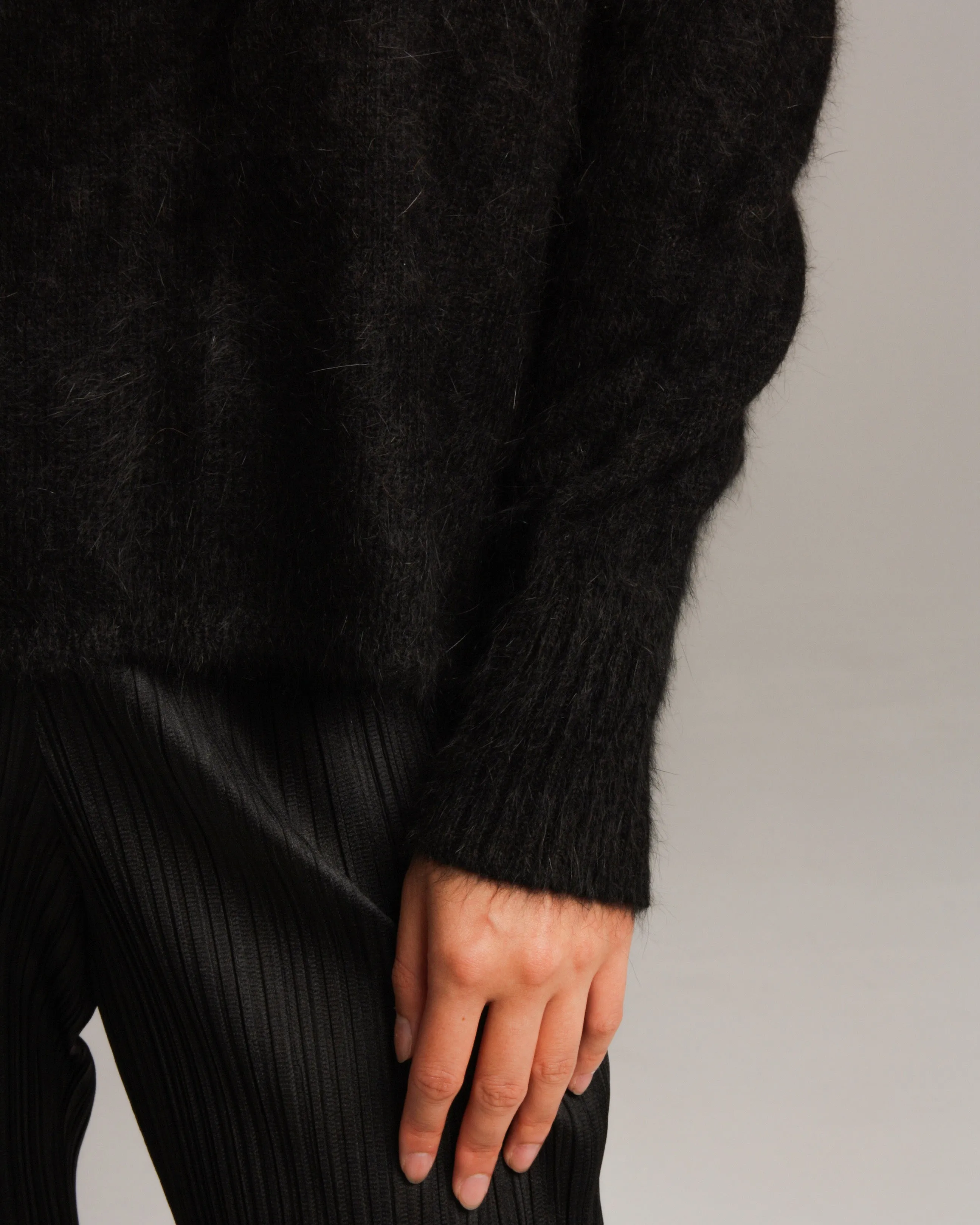 Black Angora Shaggy Pullover