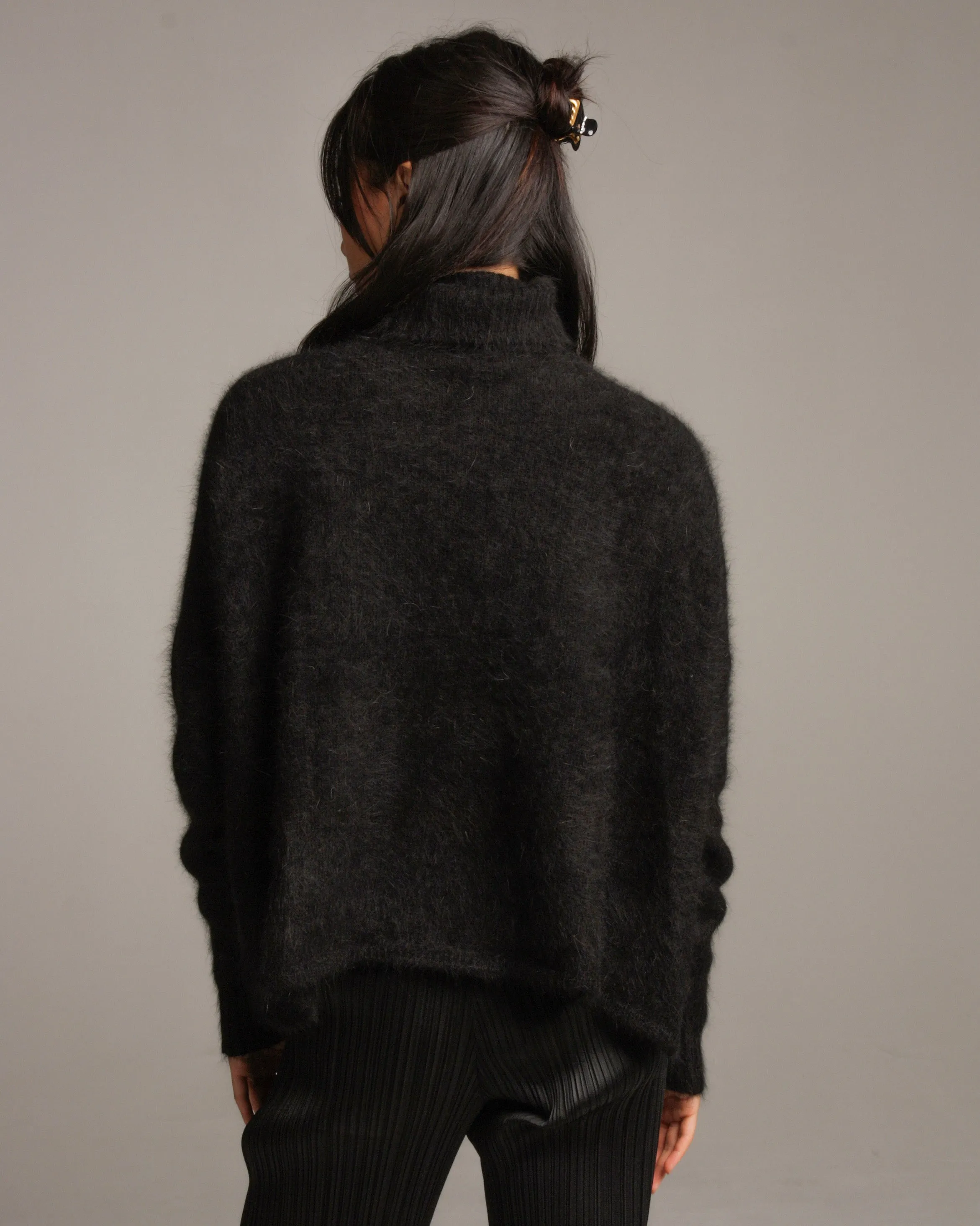 Black Angora Shaggy Pullover