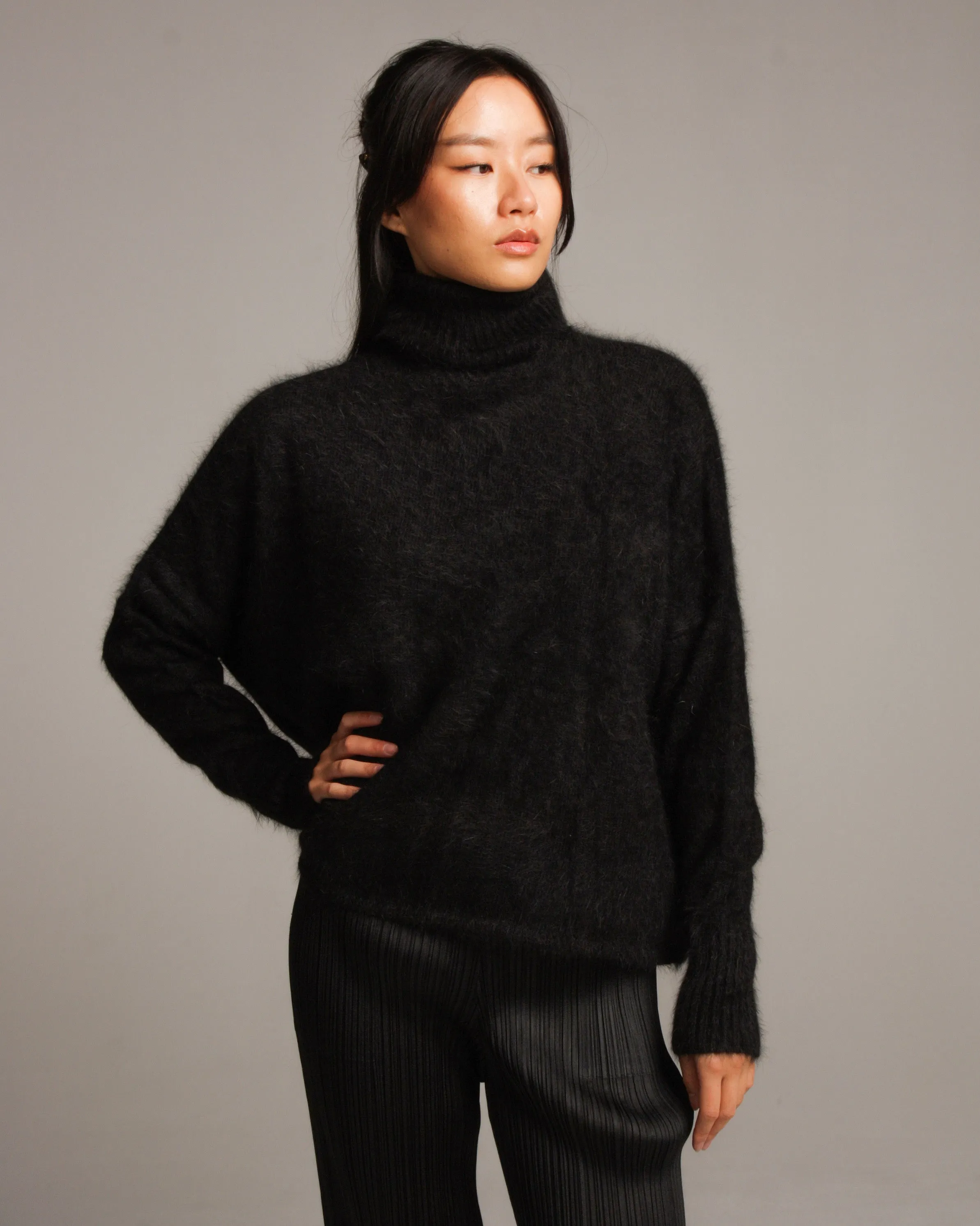 Black Angora Shaggy Pullover