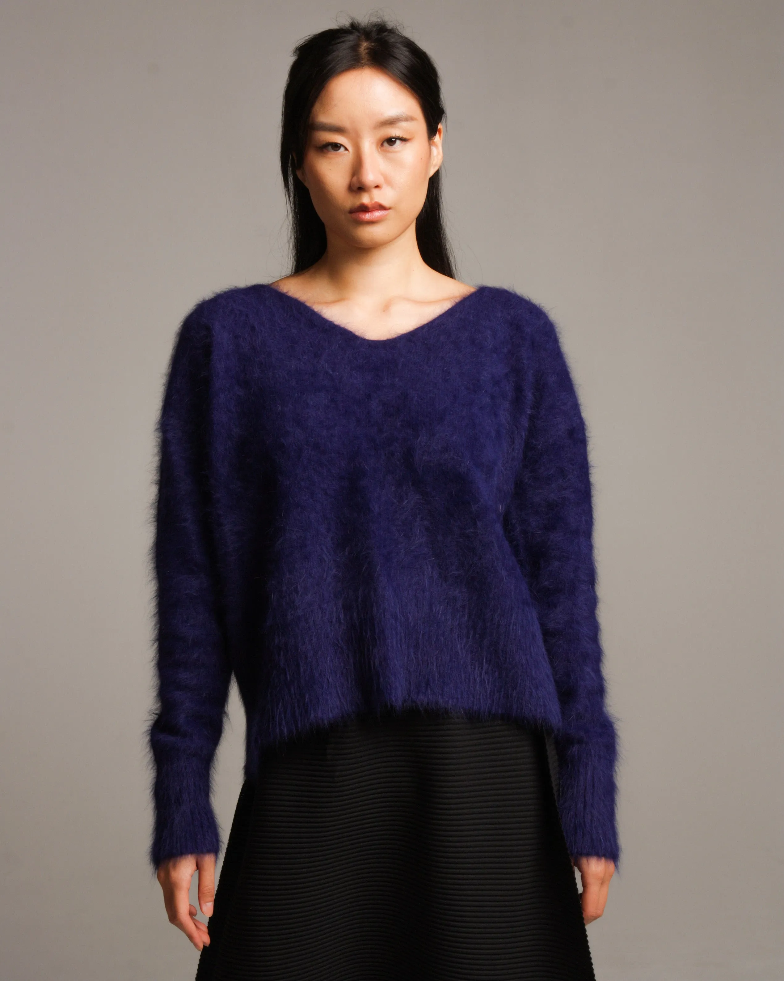 Blue Angora Shaggy Pullover