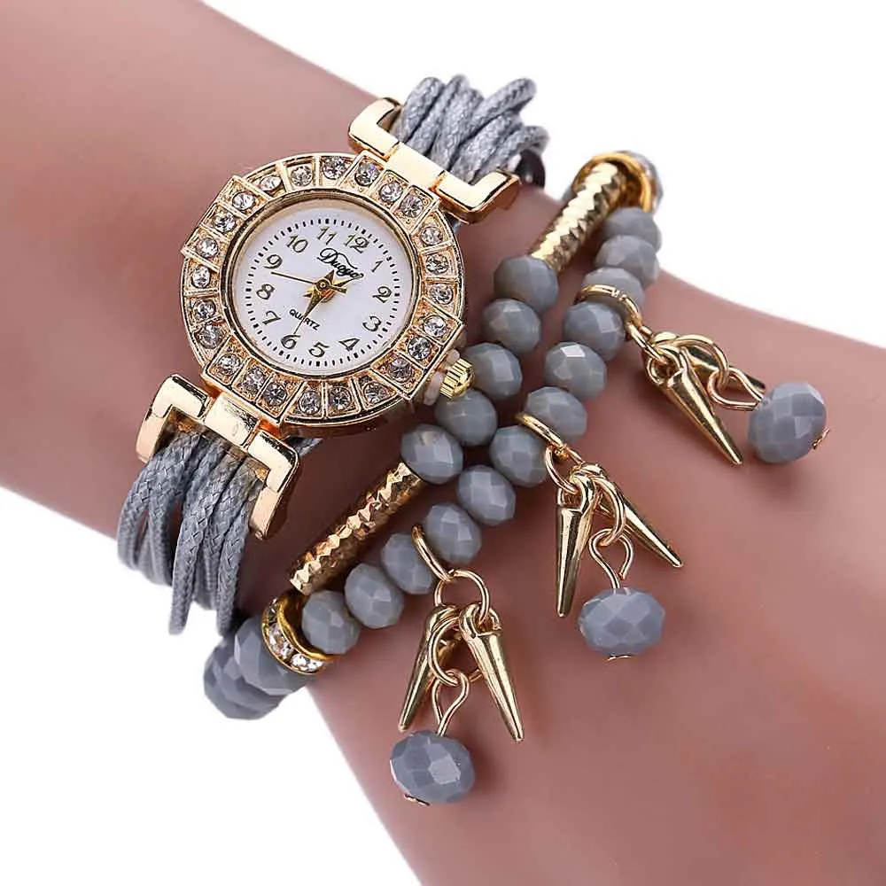 Bracelet Watch Weave Wrap Around Rhinestone Crystal Synthetic Chain Dress Clock Relogio Feminino Gift