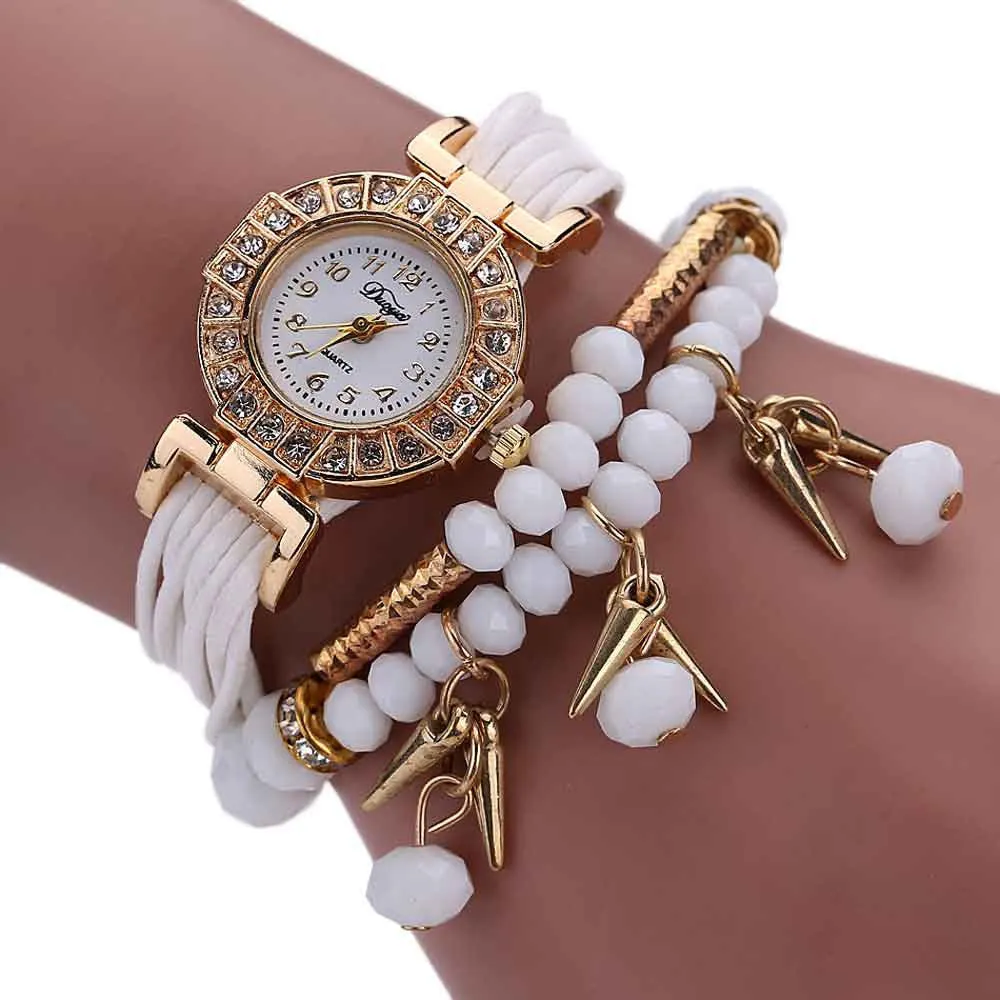 Bracelet Watch Weave Wrap Around Rhinestone Crystal Synthetic Chain Dress Clock Relogio Feminino Gift