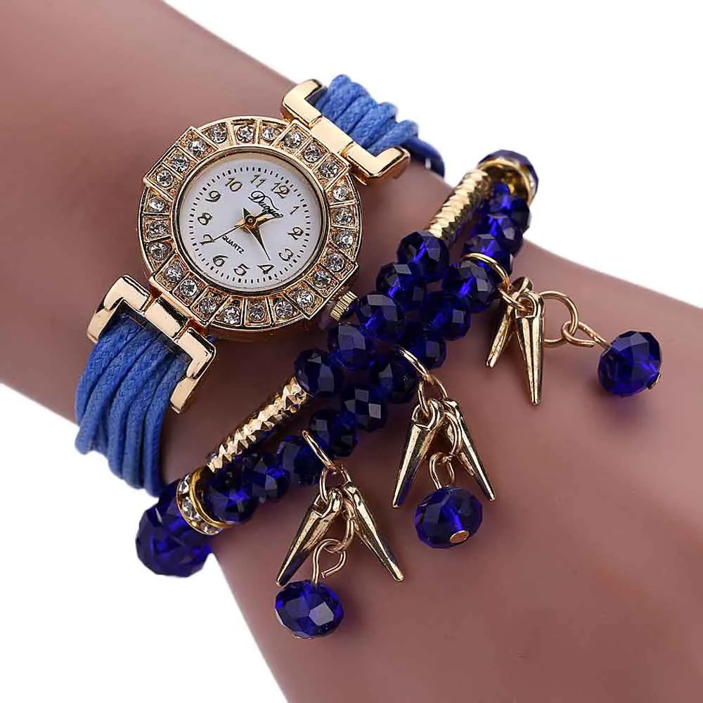 Bracelet Watch Weave Wrap Around Rhinestone Crystal Synthetic Chain Dress Clock Relogio Feminino Gift