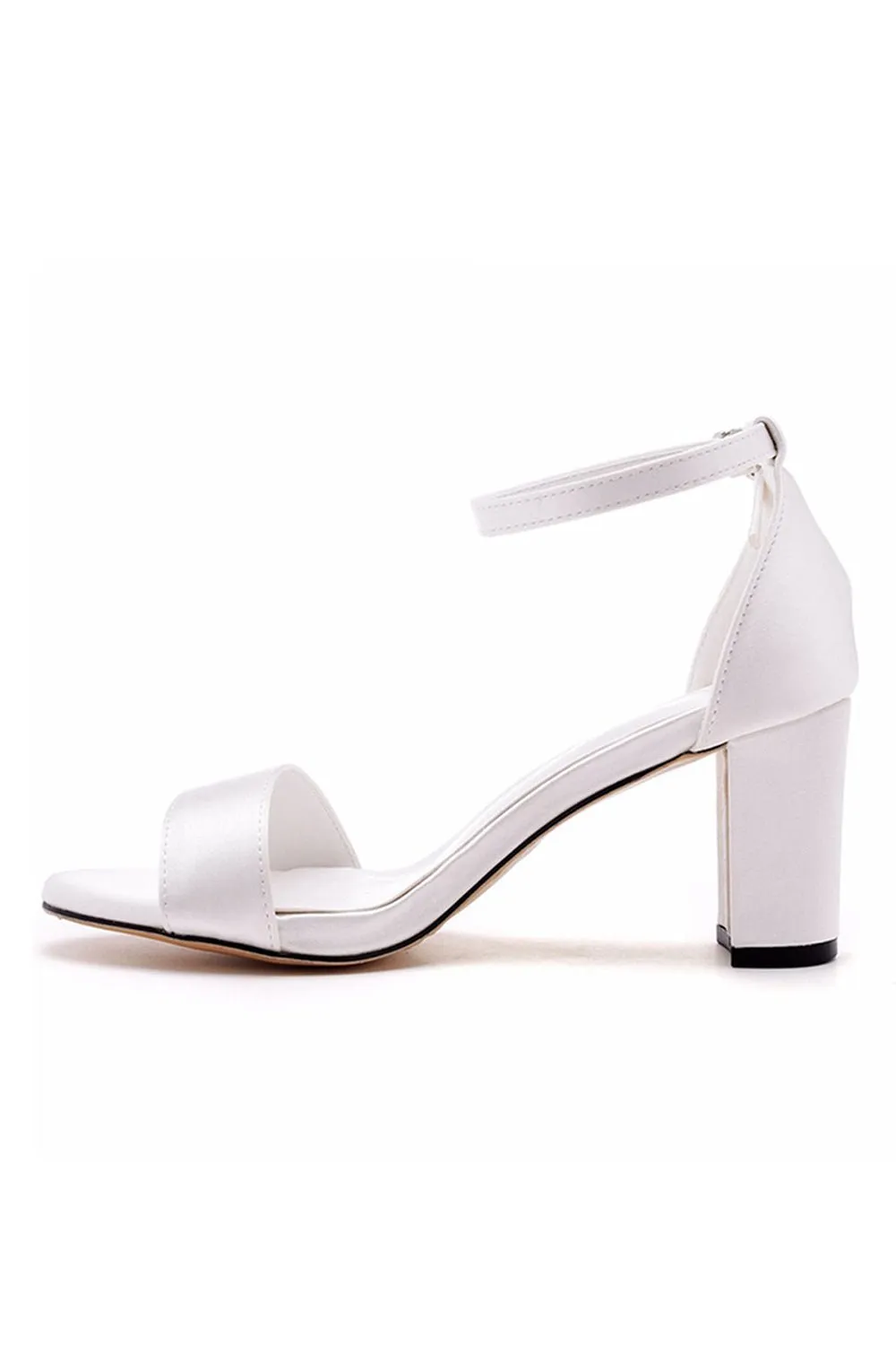 Brief Ivory Satin Open Toe Ankle Strap Chunky Heeled Sandals