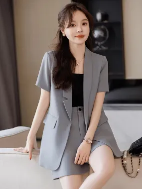 Casual gray short-sleeved small suit jacket for women summer thin high-end small professional suit shorts suit