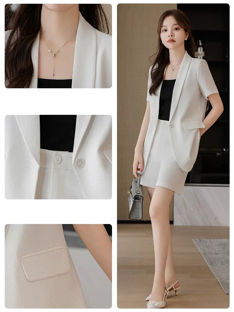 Casual gray short-sleeved small suit jacket for women summer thin high-end small professional suit shorts suit