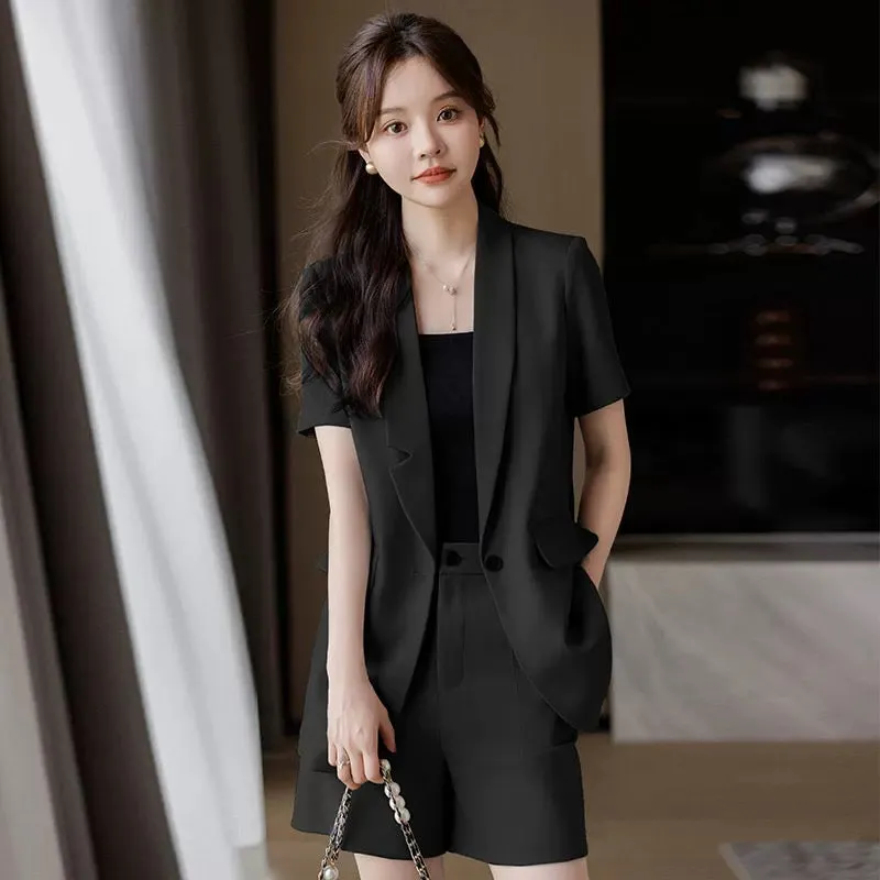 Casual gray short-sleeved small suit jacket for women summer thin high-end small professional suit shorts suit