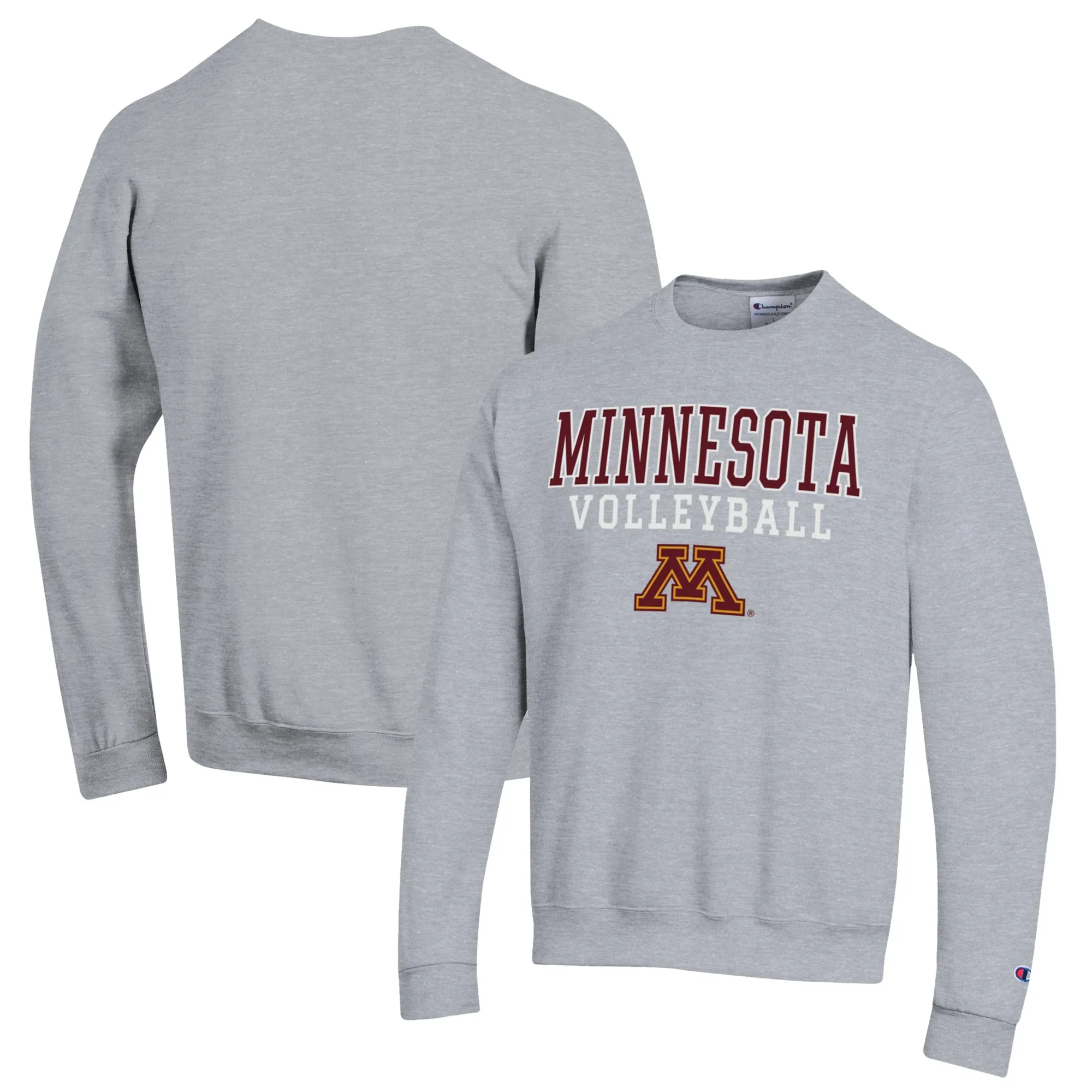 Champion Minnesota Golden Gophers Heather Gray Stack Logo Volleyball Powerblend Pullover Sweatshirt