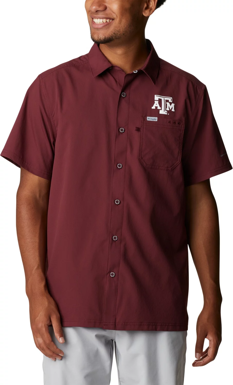 Columbia Sportswear Men's Texas A&M Slack Tide Flag Camp Button Down Shirt