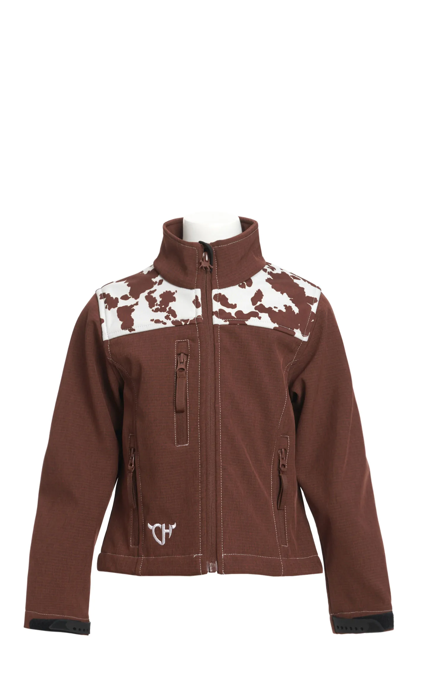 Cowgirl Hardware Girl's Cinnamon Clay & Cow Print Yoke Softshell Jacket