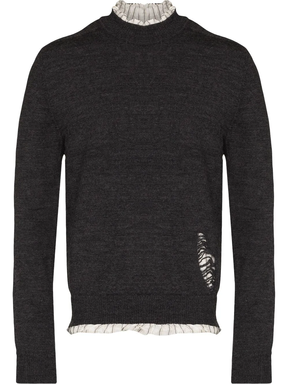 Distressed Crewneck Pullover - Dark Grey