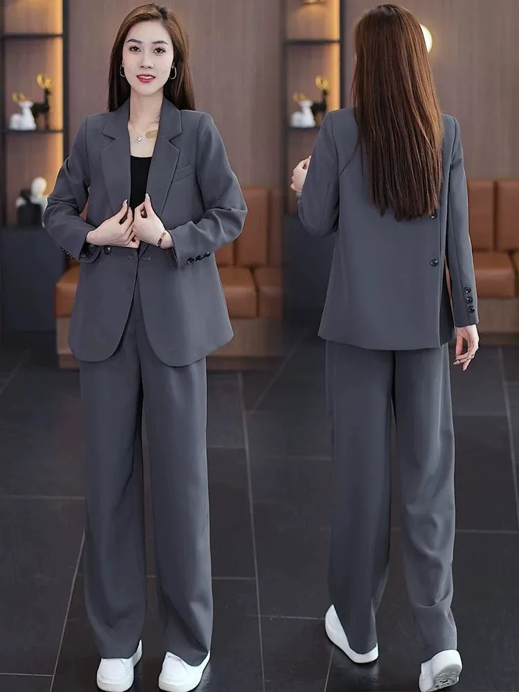 Early spring casual suit for women 2024 spring and autumn new Korean style professional suit jacket wide-leg pants two-piece sui