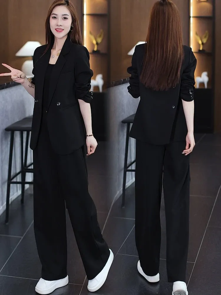 Early spring casual suit for women 2024 spring and autumn new Korean style professional suit jacket wide-leg pants two-piece sui