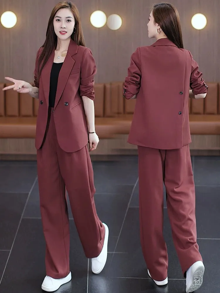 Early spring casual suit for women 2024 spring and autumn new Korean style professional suit jacket wide-leg pants two-piece sui