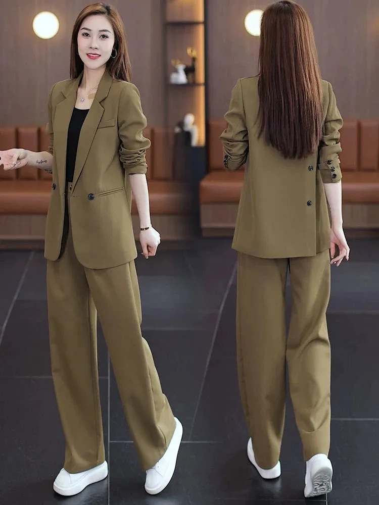 Early spring casual suit for women 2024 spring and autumn new Korean style professional suit jacket wide-leg pants two-piece sui