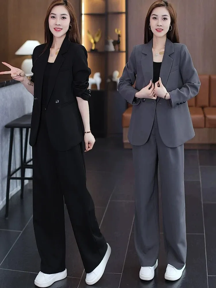 Early spring casual suit for women 2024 spring and autumn new Korean style professional suit jacket wide-leg pants two-piece sui