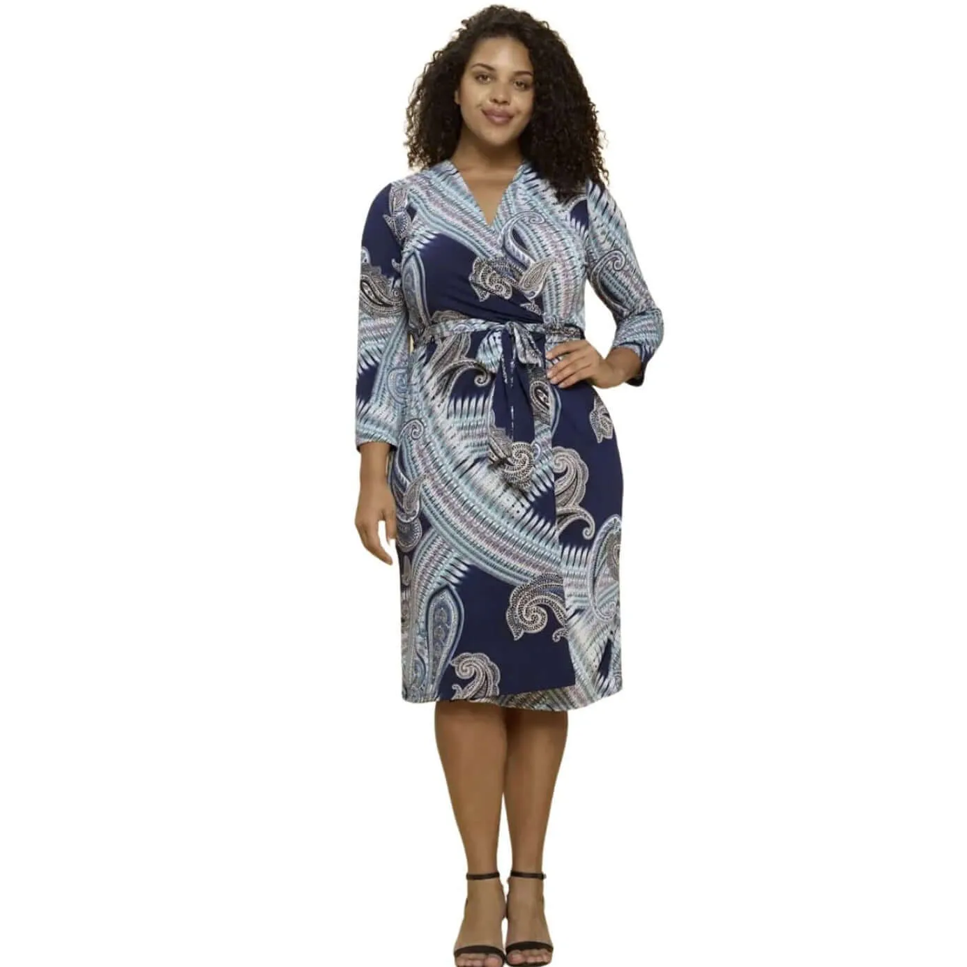 Effortless Beauty Navy Printed Wrap Dress Made in USA Plus Size