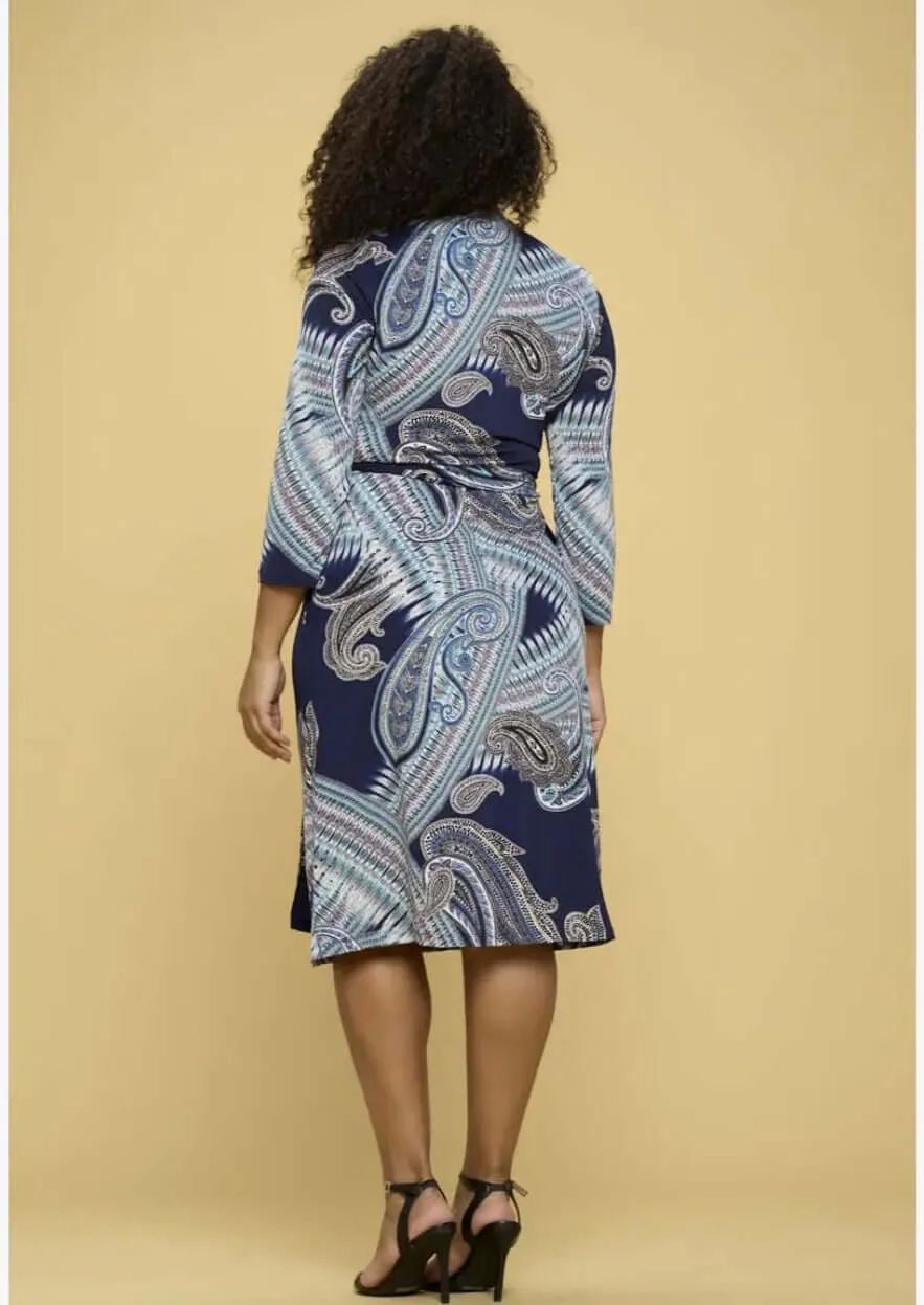 Effortless Beauty Navy Printed Wrap Dress Made in USA Plus Size