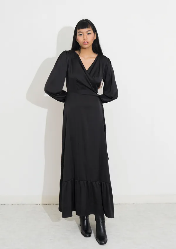 ENSEMBLE THE LABEL LISSE WRAP MAXI DRESS - LICORICE