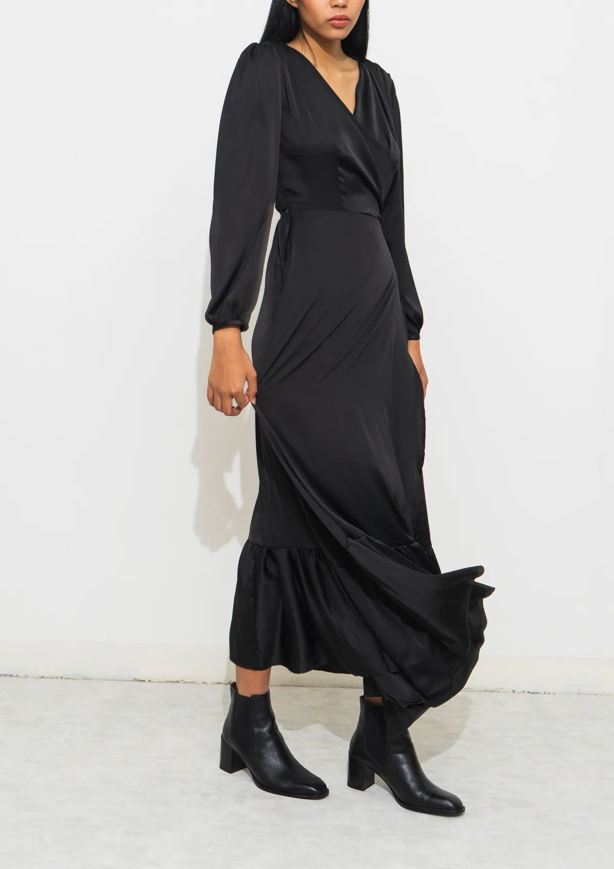 ENSEMBLE THE LABEL LISSE WRAP MAXI DRESS - LICORICE