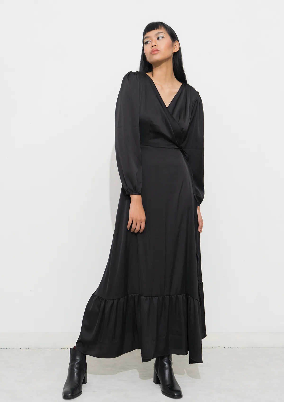 ENSEMBLE THE LABEL LISSE WRAP MAXI DRESS - LICORICE