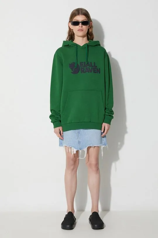 Fjallraven cotton sweatshirt Logo Hoodie green color