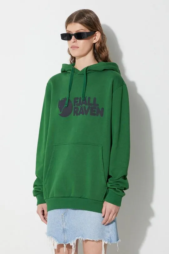 Fjallraven cotton sweatshirt Logo Hoodie green color