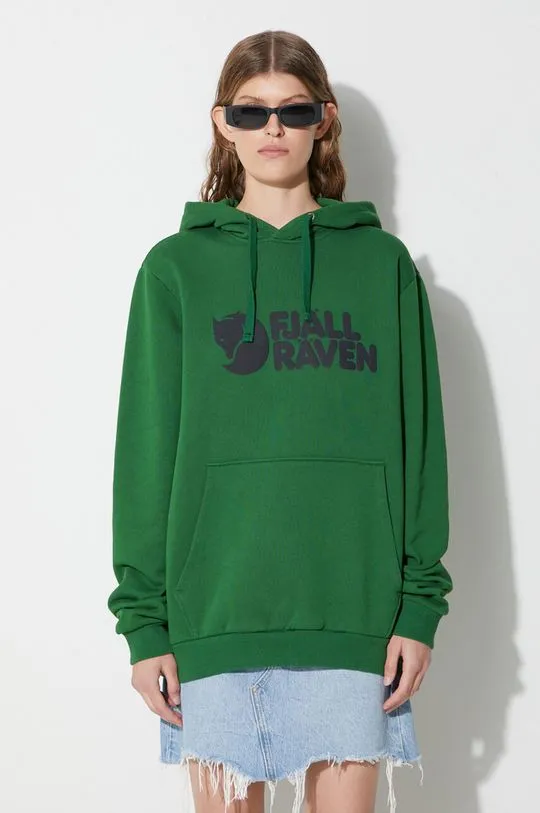 Fjallraven cotton sweatshirt Logo Hoodie green color