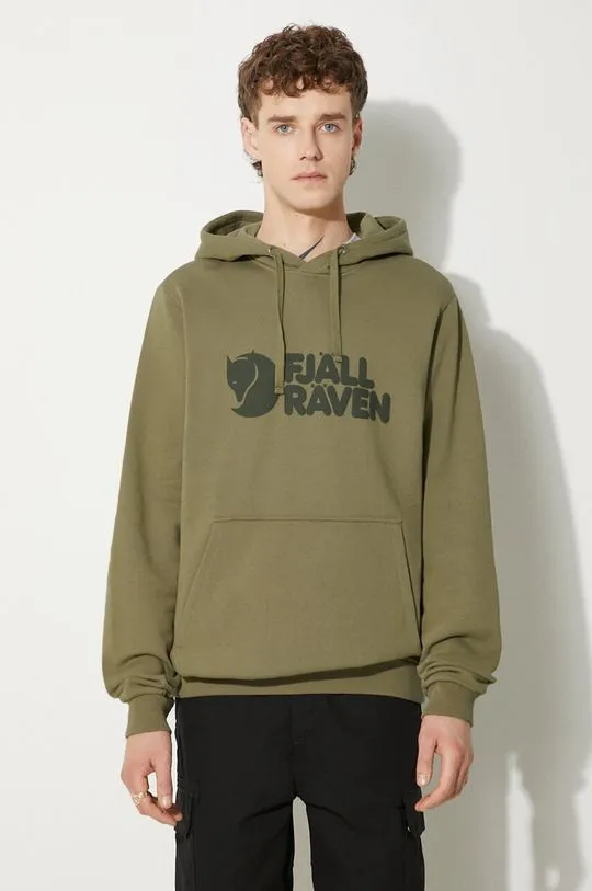 Fjallraven cotton sweatshirt Logo Hoodie men's green color