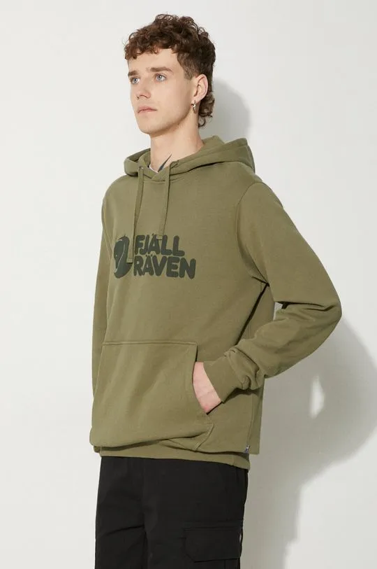 Fjallraven cotton sweatshirt Logo Hoodie men's green color