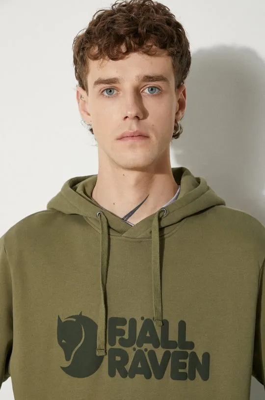 Fjallraven cotton sweatshirt Logo Hoodie men's green color