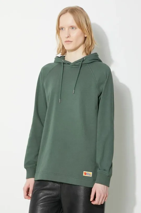 Fjallraven cotton sweatshirt Vardag Hoodie W women's green color hooded smooth F86987.679