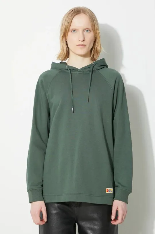 Fjallraven cotton sweatshirt Vardag Hoodie W women's green color hooded smooth F86987.679