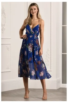 Floral Print Pleated Wrap Body Midi Dress