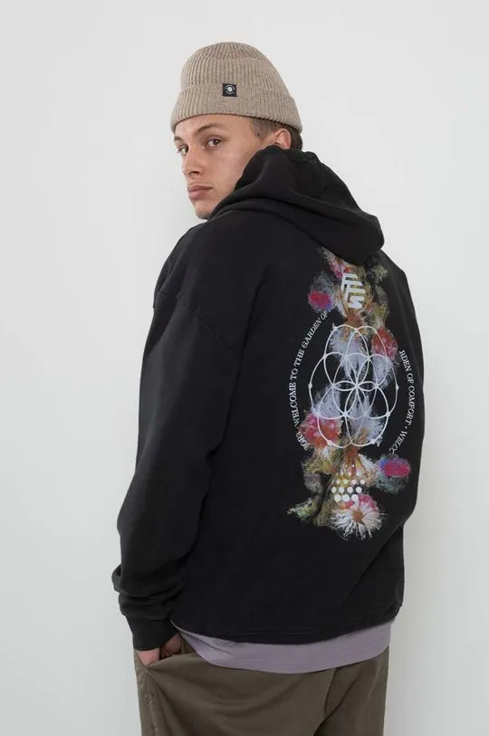 Flowers for Society cotton sweatshirt Premium 2.0 Oversized Hoodie men's black color hooded smooth FFSAPP080