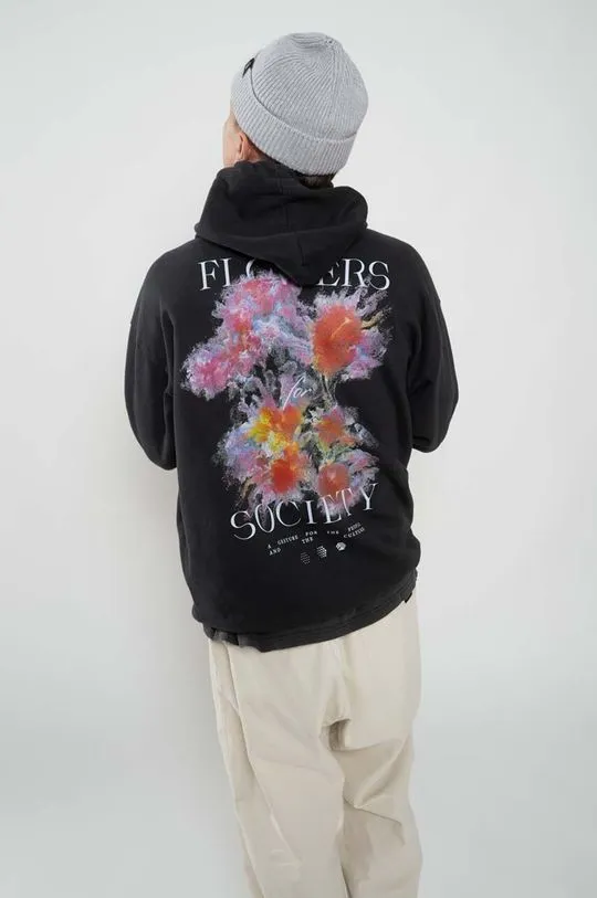 Flowers for Society cotton sweatshirt Premium 2.0 Oversized Hoodie men's black color hooded with a print FFSAPP079