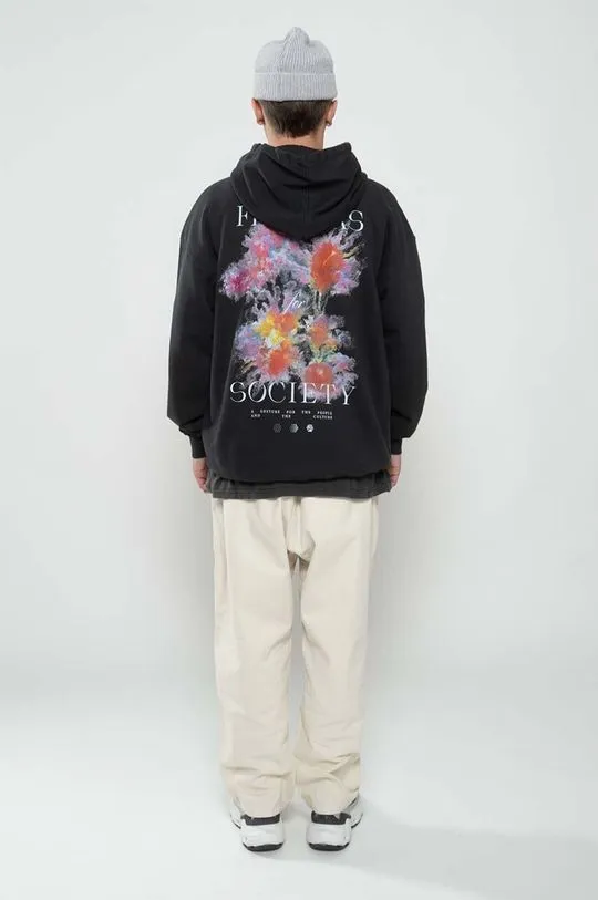 Flowers for Society cotton sweatshirt Premium 2.0 Oversized Hoodie men's black color hooded with a print FFSAPP079