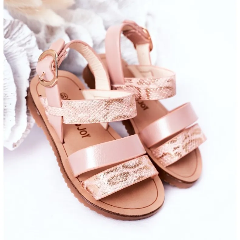 FR1 Children's Shiny Sandals Snake Pattern Pink Natalie